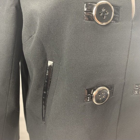 Black Double Breasted Look Blazer Coat Patent Accents Petite Chaus size 10P - Picture 8 of 8